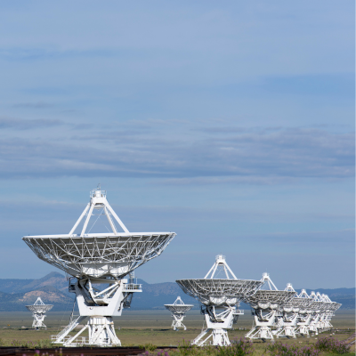 A photo of the Very Large Array radio telescope dishes in New Mexico