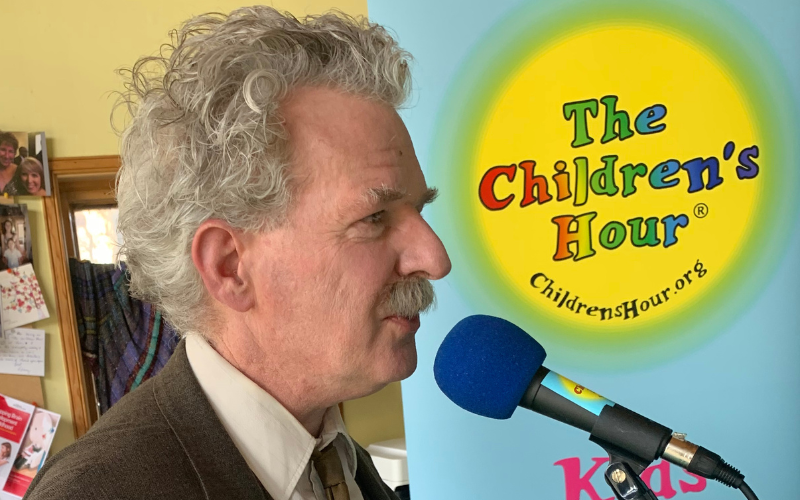 An Einstein impersonator visiting The Children's Hour studio