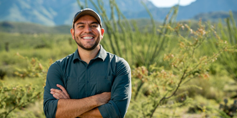 Representative Gabe Vasquez standing outside and smiling.