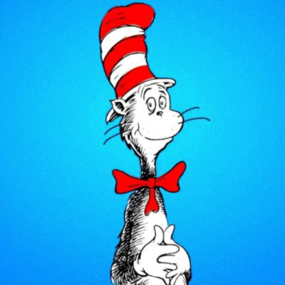 Cat in the Hat on a blue background.